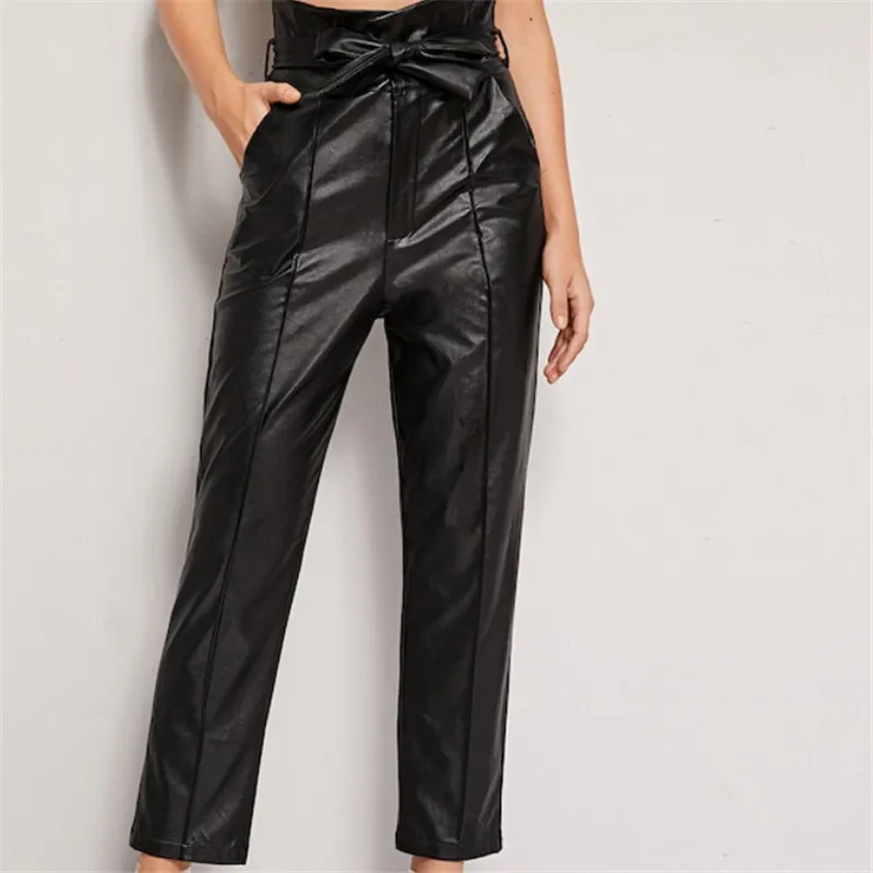 Женские брюки скинни карандаш с высокой талией осенние повседневные черные