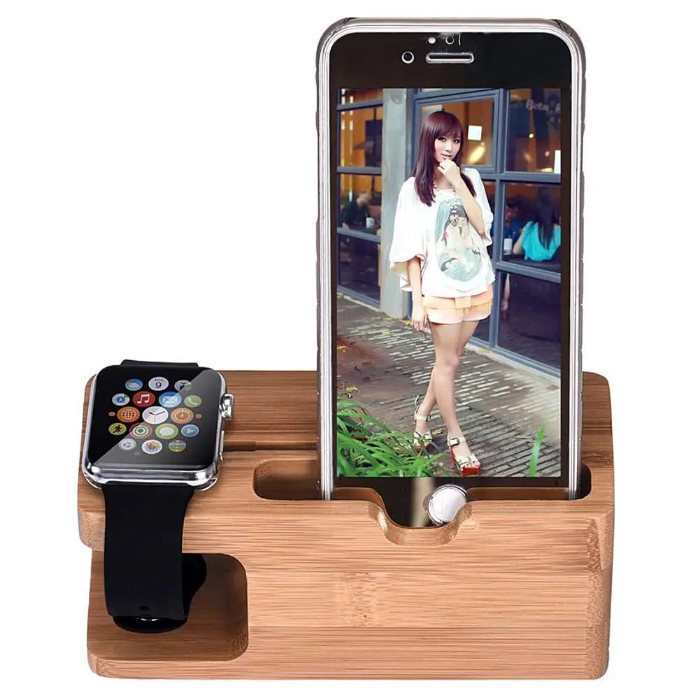 Бамбуковая зарядная станция док держатель с usb разъемом для Apple Watch iWatch iPhone 8X7 6 6s