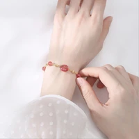 natural strawberry crystal bracelet semi precious stone pink crystal women bracelets on hand chain bangles jewelry female