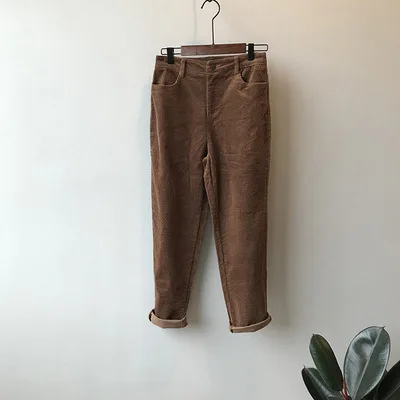 Коричневый Corduroy Pants Women Winter Autumn Thick Casual Trousers High Waist Straight Pant Full Length Harem Pants - Цвет: Коричневый