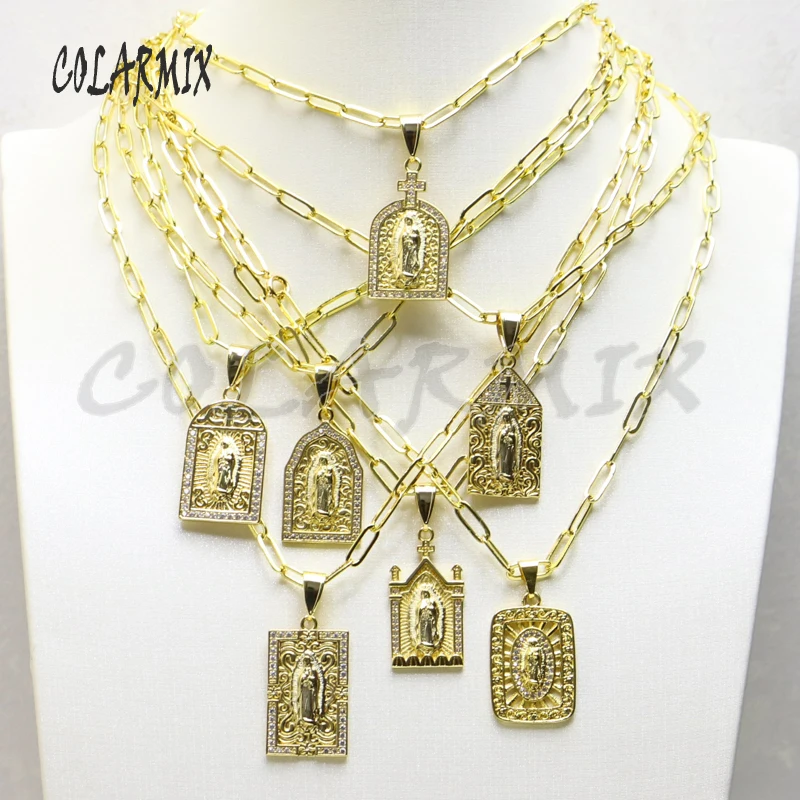 

8 шт. прямоугольная подвеска Иисус ожерелье золотого цвета ожерелье ручной работы новый дизайн ожерелье с подвеской Иисуса подарок для леди