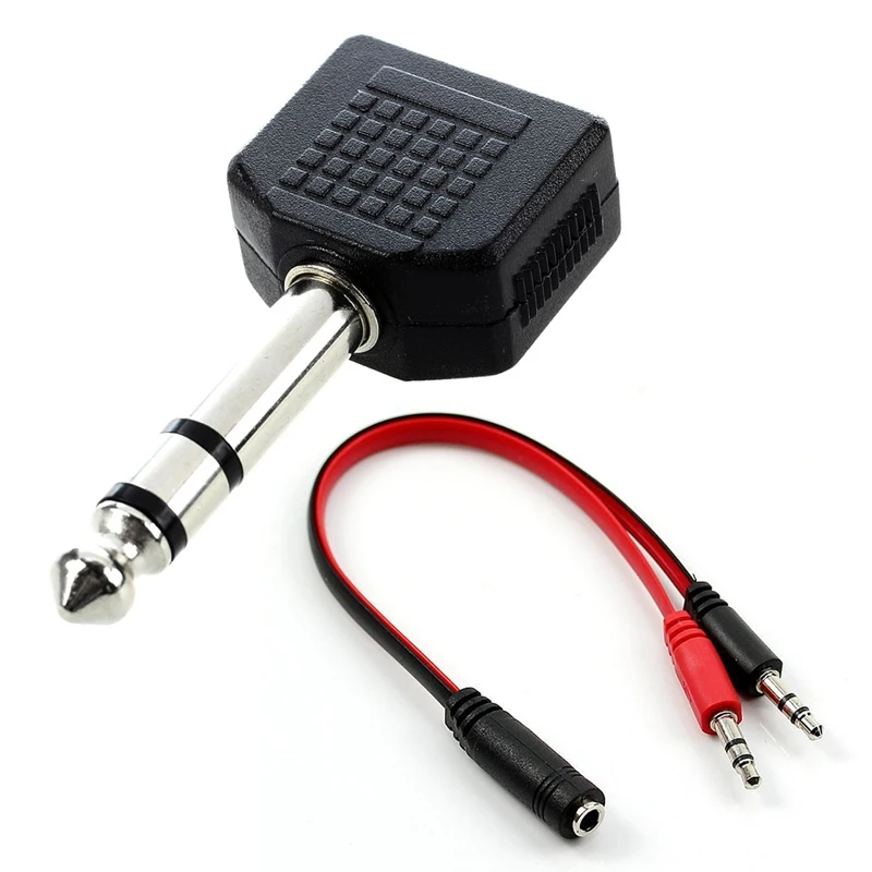 

6.35Mm Male Plug To Dual 3.5Mm Stereo Jack Female Socket Splitter Connector With Female To Dual Male Extension Cord