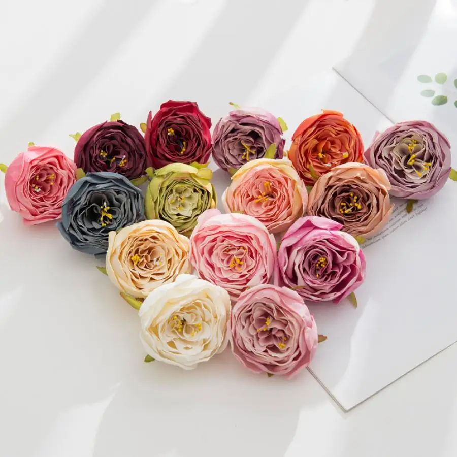 

20/100Pcs Artificial Flowers Silk Rose Head Wedding Flowers Wall Christmas Decorations for Home Scrapbooking Diy Candy Gift Box