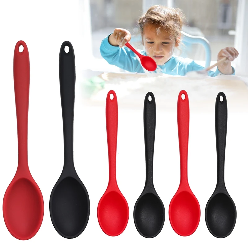 

6pc/set Silicone Spoon Large Salad Spoon Kitchen Cooking Spoons Small Soup Spoons -Silicone Soup Spoon Set Kitchen Supplies