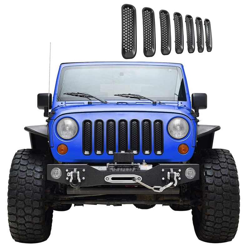 7 шт клип-в сетку решетка вставки крышка подходит для 07-15 Jeep Wrangler JK-матовый черный |