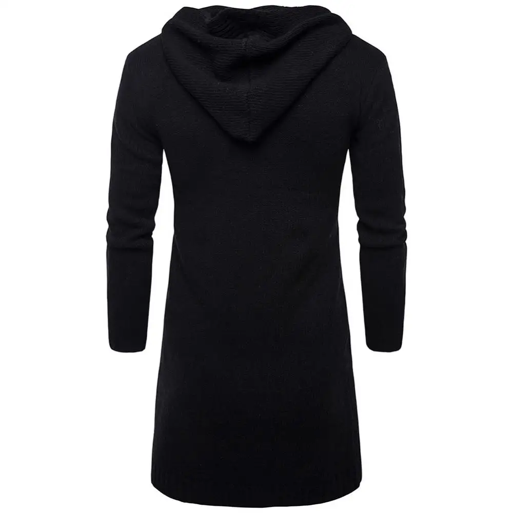 

Men Long Hooded Sweatercoat Male Solid Color Autumn Sweatercoat Outerwear Casual Cardigans Knitwear Knitted Cardigan Hooded Coat