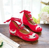 unique crane embroidered fabric shoes spring autumn chinese style lace up hanfus cloth shoes women dance performance shoes