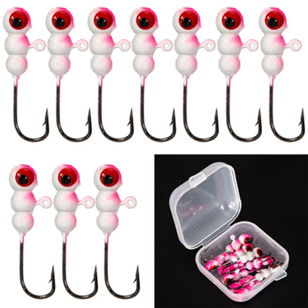 

10pcs/Box Ice Fishing Metal Jigs Heads Winter Jigging Barbed Hooks For Walleye Jig Lure Hard Baits Soft Worm Fishing Tackle