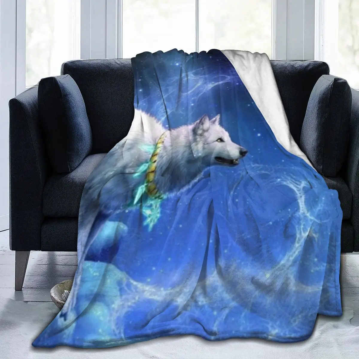 

Wild Wolf And Moon Animals Galaxy Soft Cozy Fleece Throw Blankets For Sofa Bed Couch Dropship Wholesale Decorative Family Throw