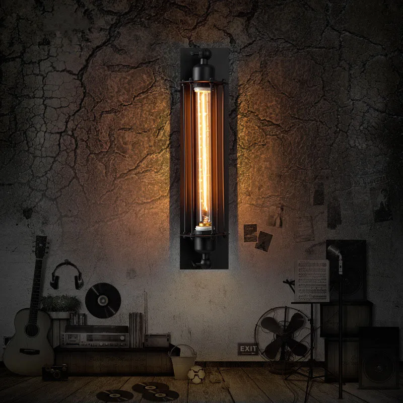 Старинные ретро черная железная труба настенный светильник E27 промышленный