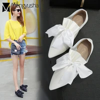 2020 trend small white shoes women riband butterfly knot big size 41 43 loafers woman lazy shoes spring summer slip on moccasins