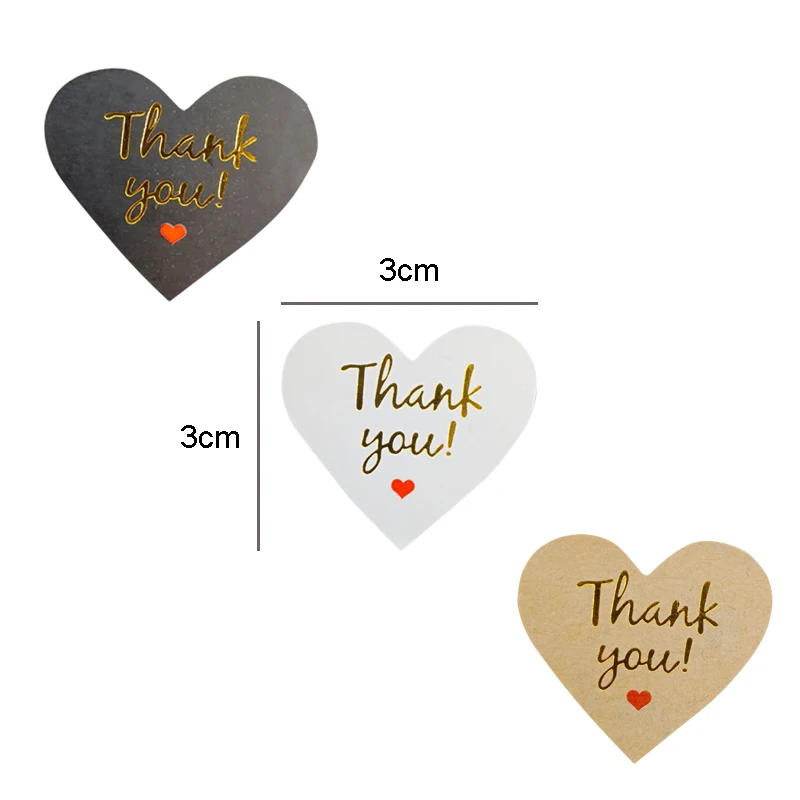 

100 Pcs/lot Kawaii Thank you Red Heart design Hot Stamping Sealing Sticker Kraft Paper DIY Gift Posted Baking Decoration