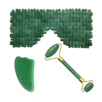 aventurine face roller massager jade eye mask guasha board set natural crystal stone cold therapy sleep eye cover massage tool