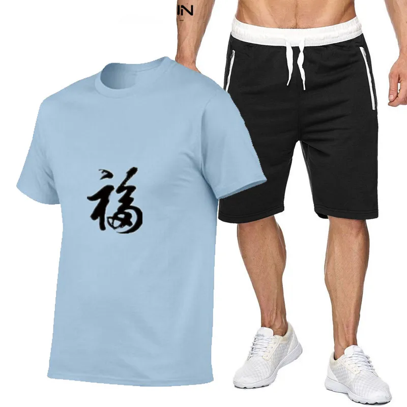 

New Summer Short-Sleeved T-Shirt + Shorts 2-Piece Suit Mens Casual 2-Piece Print Sportswear 2021 Mens Fashion Jogging Suit