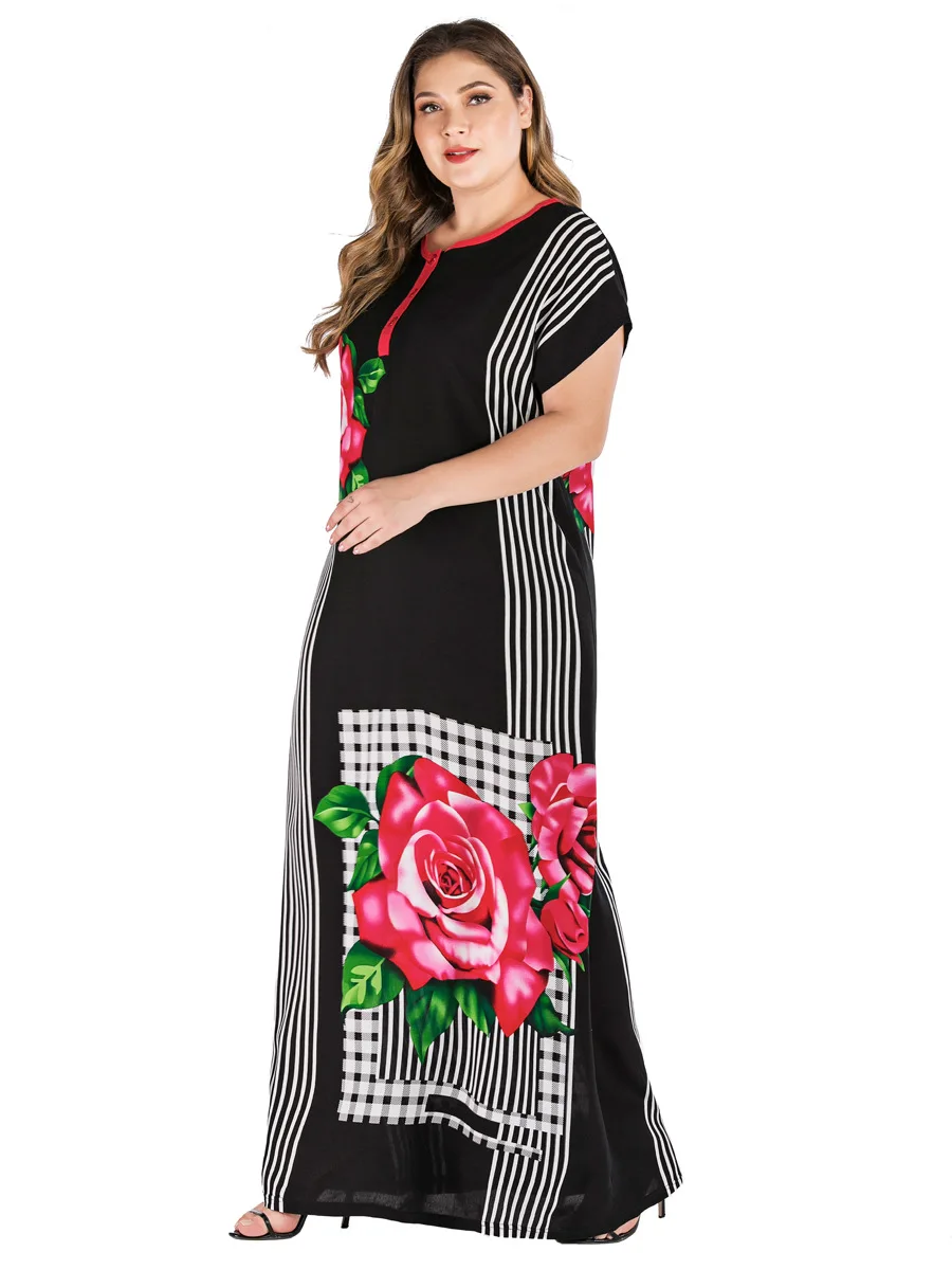 2019 Plus Size Tribal Botanical Print Boho Dress Women Summer Tunic Short Sleeve Straight Shift Geometric Maxi Dresses VKDR1821 |