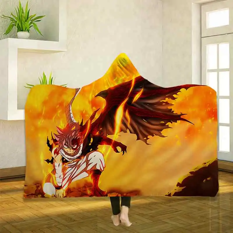 

Anime Fairy Tail 3D Printing Throw Hooded Blanket Wearable Warm Fleece Bedding Office Quilts Soft Adults Travel 12