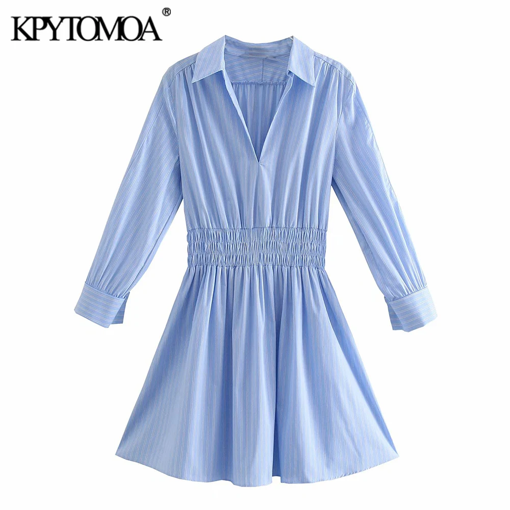 KPYTOMOA женское 2021 модное Плиссированное Полосатое мини платье рубашка винтажные