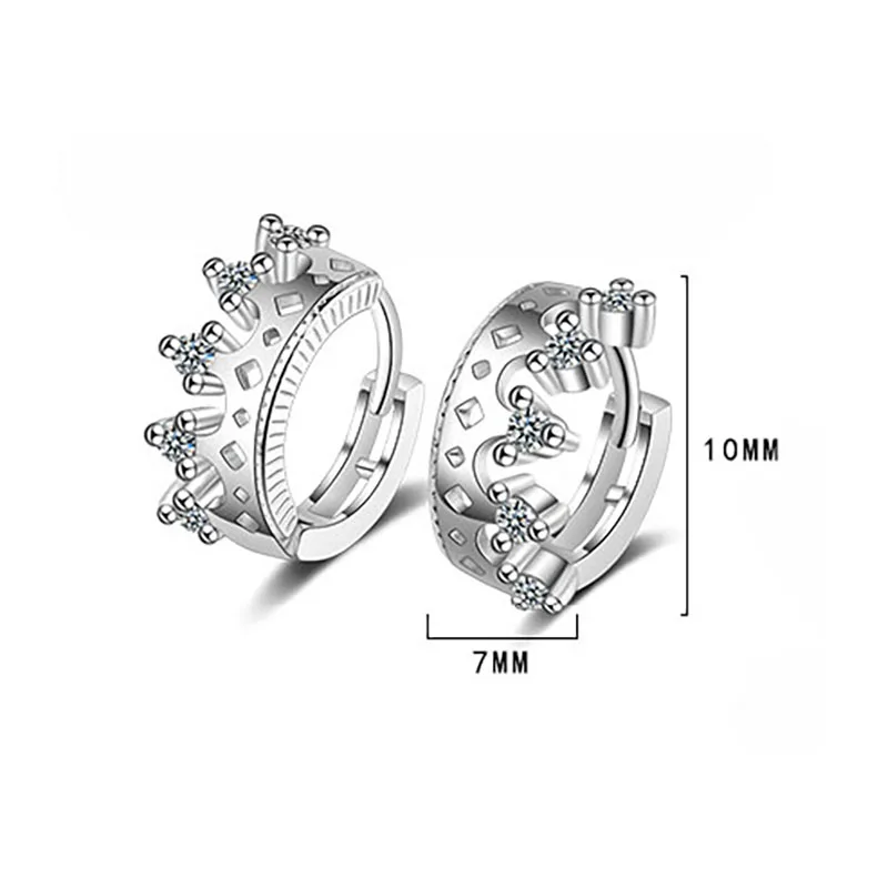 MEETSOFT 925 Sterling Silver Prevent Allergy Crystal Hoop Earrings for Women Trendy Small Irregular Crown Circle Jewelry Gift | Украшения и