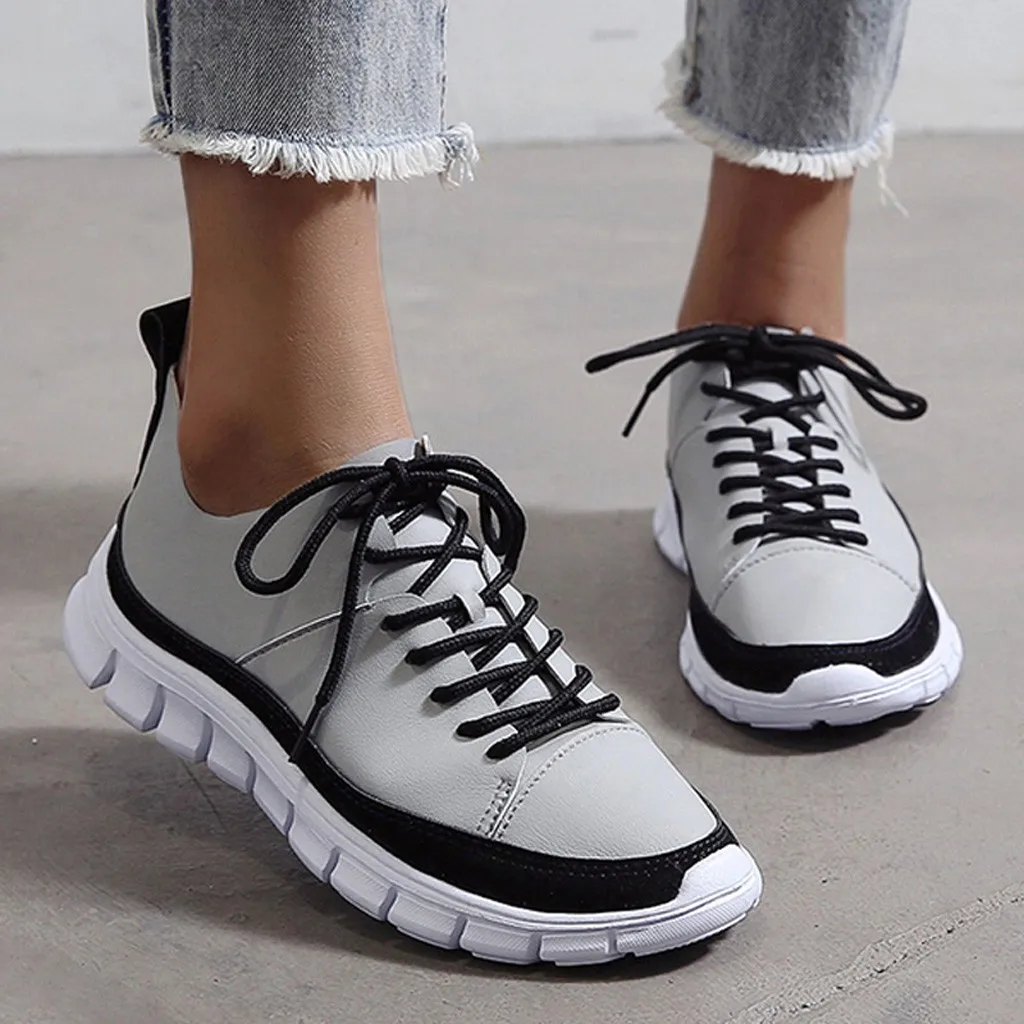 Кроссовки женские кожаные на шнуровке дышащие повседневная обувь платформе # A3