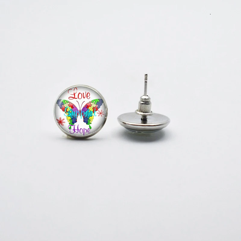 

10Pair Charm Autism Awareness Glass Time Gems Earrings Jewelry Handmade Stud Earring For Woman Girls Gift Jewelry