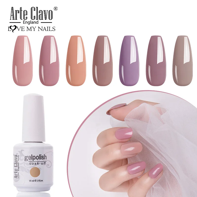 

Arte Clavo Nail Gel Polish 15ml Nude Color Series Long Lasting Nail Art Varnish Hybrid Soak Off UV Top Base Coat Gellack Primer