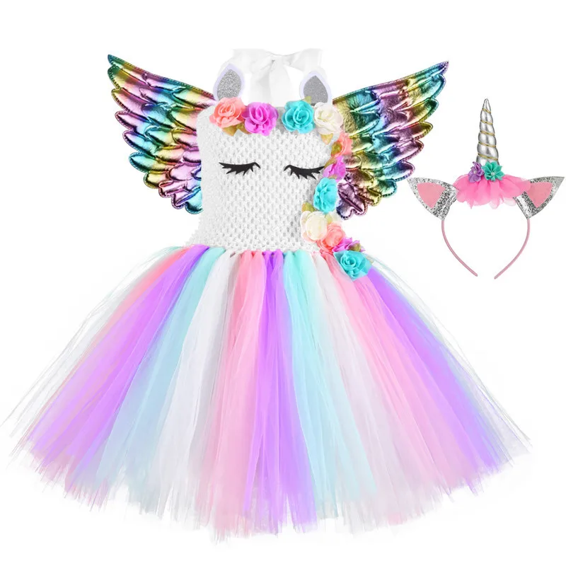 Платье-футляр с юбкой из фатина и пайетками "Единорог" для девочек на день рождения, сделанное вручную в пастельных тонах, комплект с ободком.