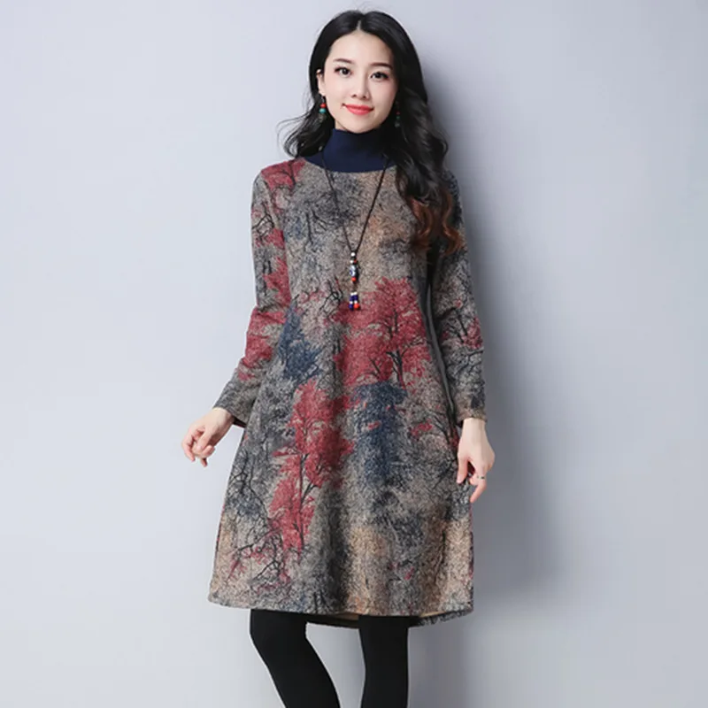 Женское платье рубашка с воротником под горло зимние винтажные платья большие