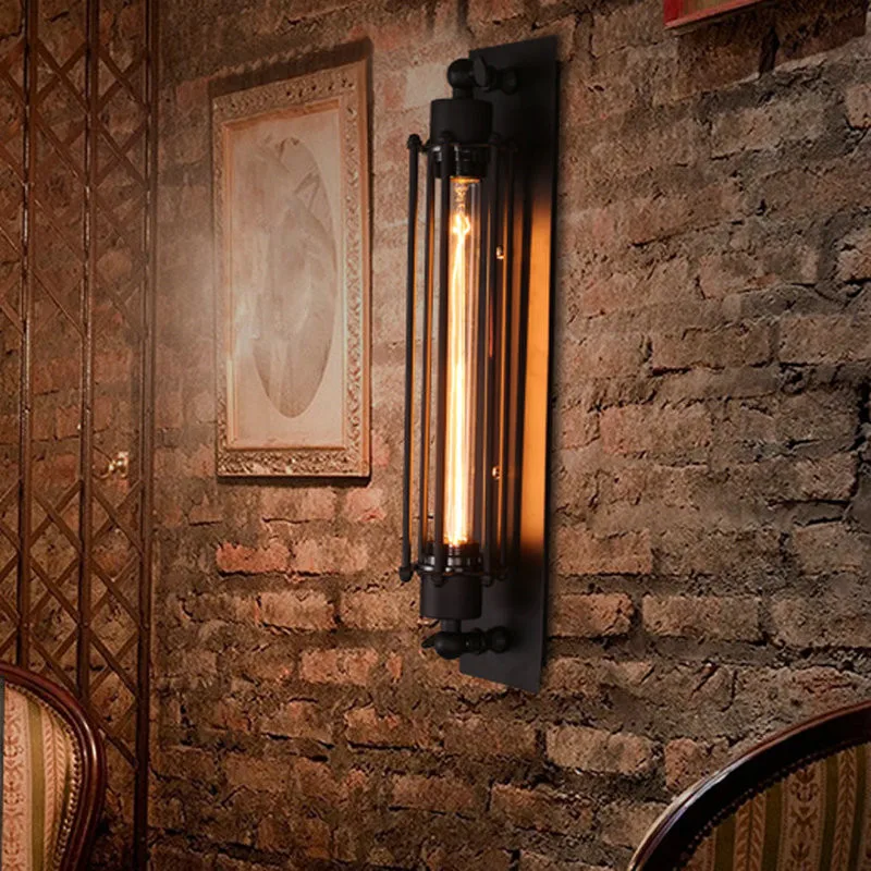 Retro Industrial Style Eddie Grow Flute Light Black Wrought Iron American Country Loft Restaurant Bedroom Aisle Art Wall Lamp | Лампы и