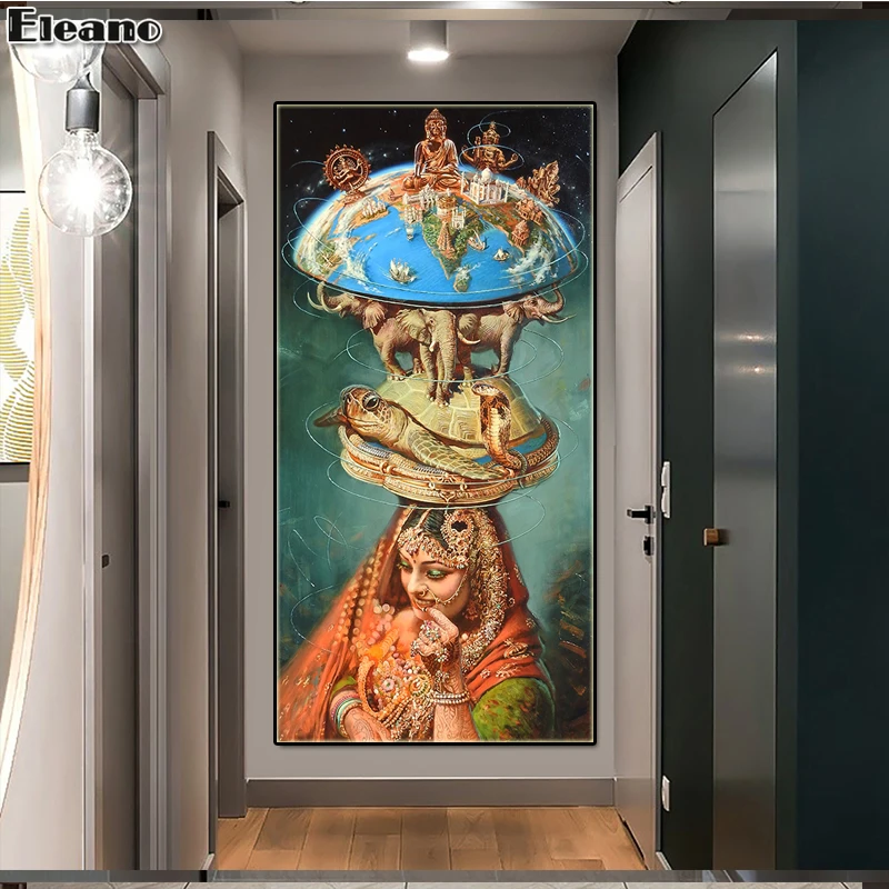 

Surrealism Indian Princess Hat Earth Turtle Abstract Canvas Painting Buddhism Poster and Prints Wall Picture for Room Decoration