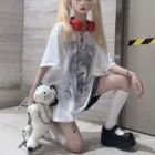 Женская футболка в стиле Харадзюку, белая уличная футболка из 100% хлопка в стиле панкготика, с коротким рукавом и японским мультяшным принтом, в стиле ретро, лето