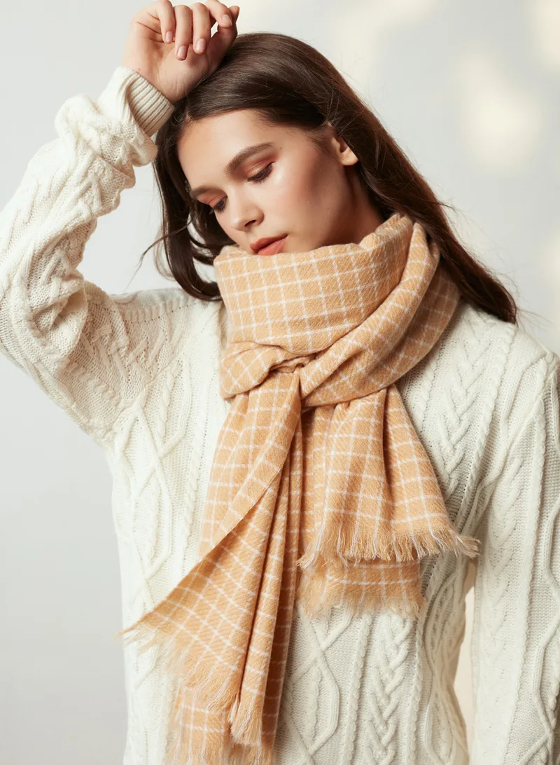 

Korean version of new checked wool scarf in autumn and winter of 2019,Simple big shawl with warm lady scarf blanket scarf