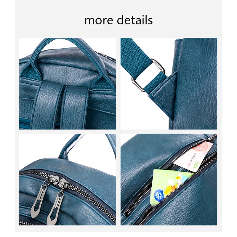 Женский рюкзак из мягкой искусственной кожи синий с небольшой кисточкой и