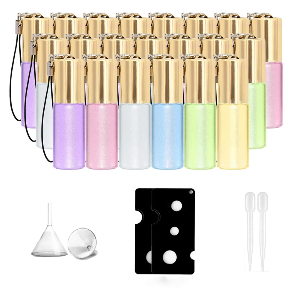 

Бутылочка с роликом для эфирного масла, 24 шт., 5 мл, жемчужный цветной рулон на бутылке с шариками из нержавеющей стали, трубками, Открывалкой,...