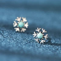 925 sterling silver snowflake woman stud earrings natural stone red agate onyx turquoise christmas present