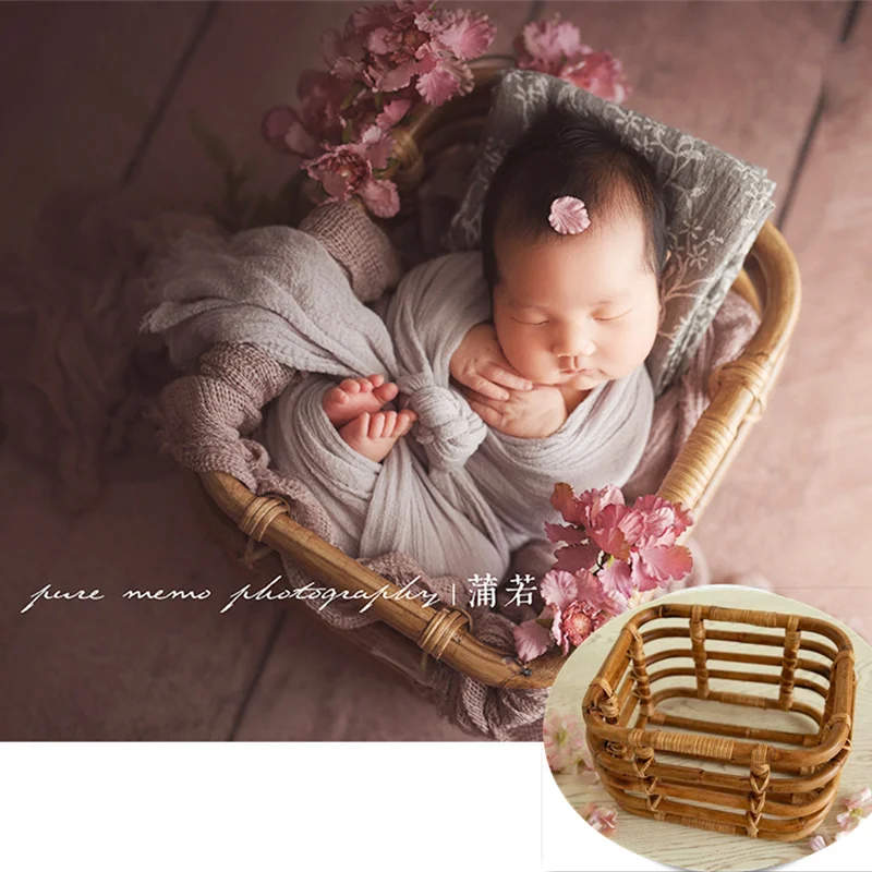 Newborn Photography Props Girl Handmade Retro Woven Basket Fotografie Accessories Studio Baby Photo Shoot Bed Background Chair