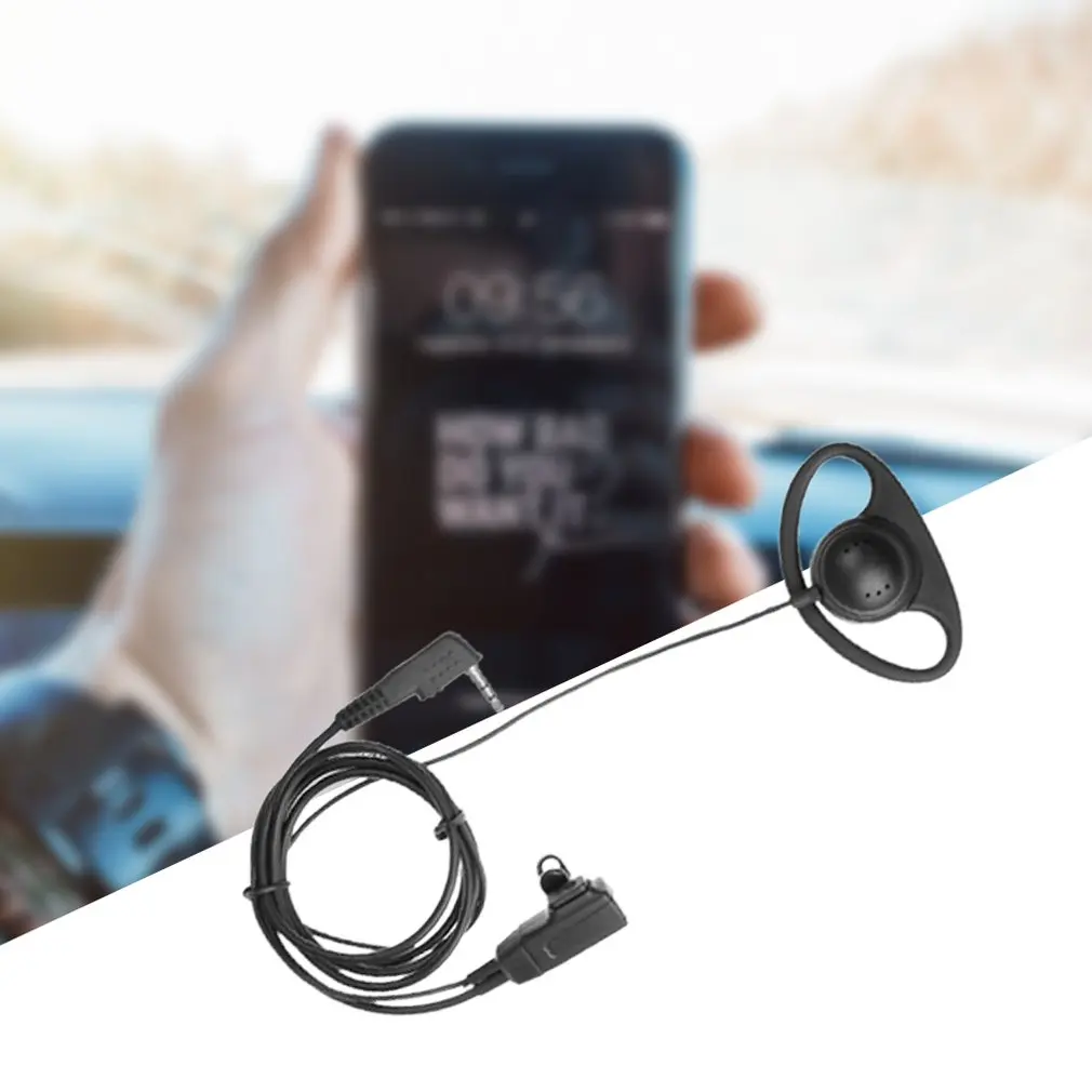 2 Pin D Shape Universal Interphone Earpiece Walkie Talkie Earphone PTT Single Ear Hook for Baofeng Kenwood Puxing HYT Radio