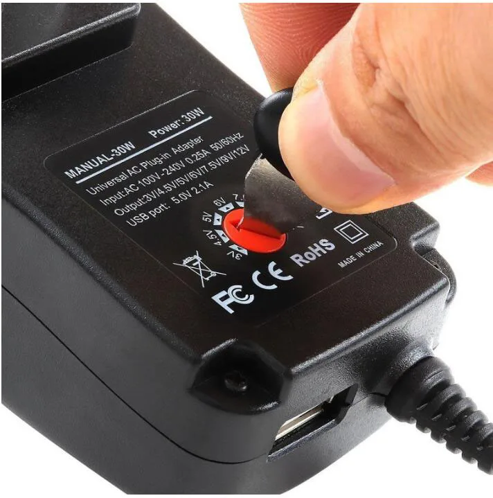 

Power Supply Adapter 2A 2.5A AC 100-240V to DC 3V 4.5V 5V 6V 7.5V 9V 12V Adjustable Universal Charger for LED Light Strip CCTV U