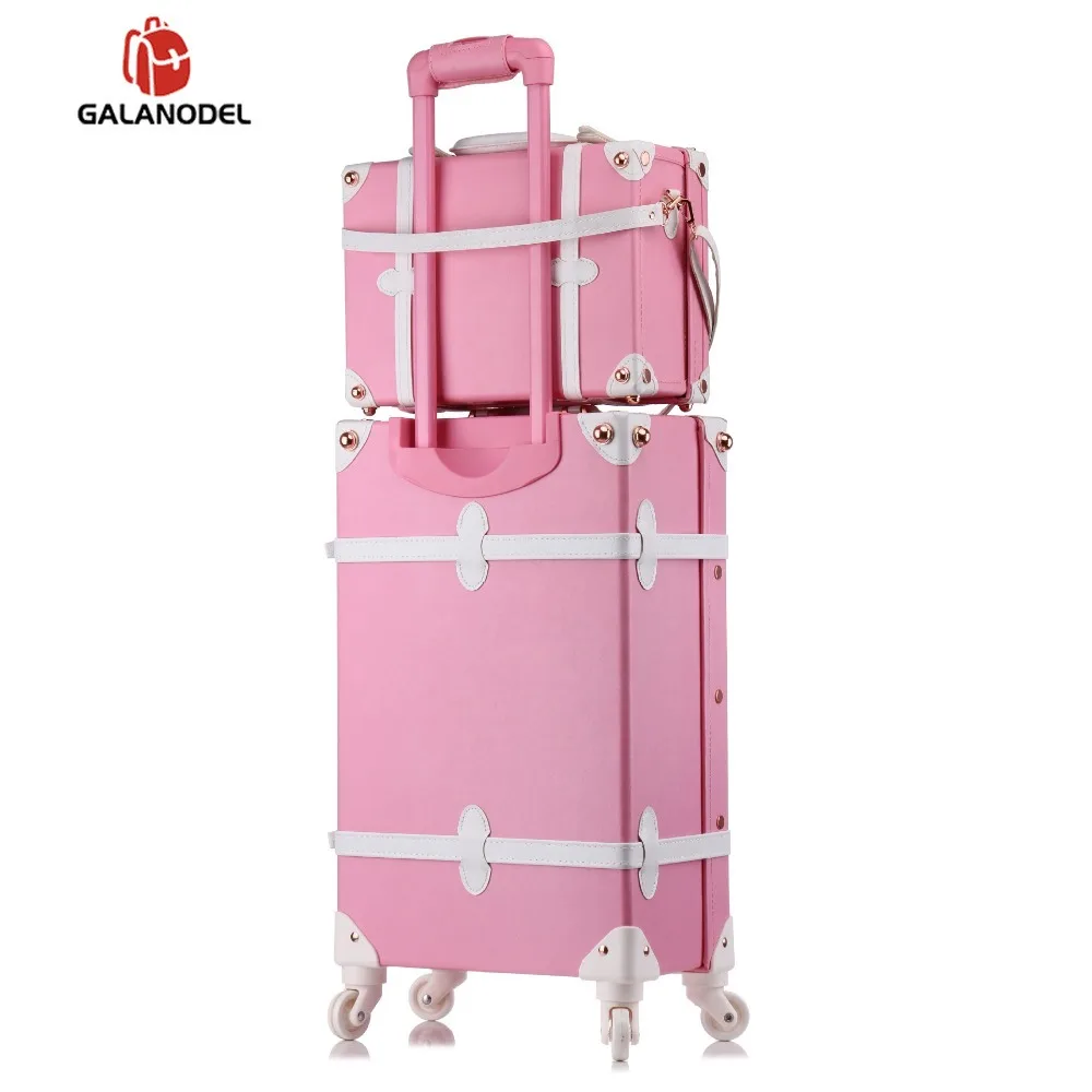 20/24/26 Inch Rolling Luggage Set Women Suitcase on Wheels PU Leather Pink Fashion Retro Trolley Cabin with Wheel Girls | Багаж и сумки
