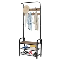 industrial coat rack shoe bench hall tree entryway storage shelf 3 in 1 design with 9 hooks 4 adjustable feetus stock