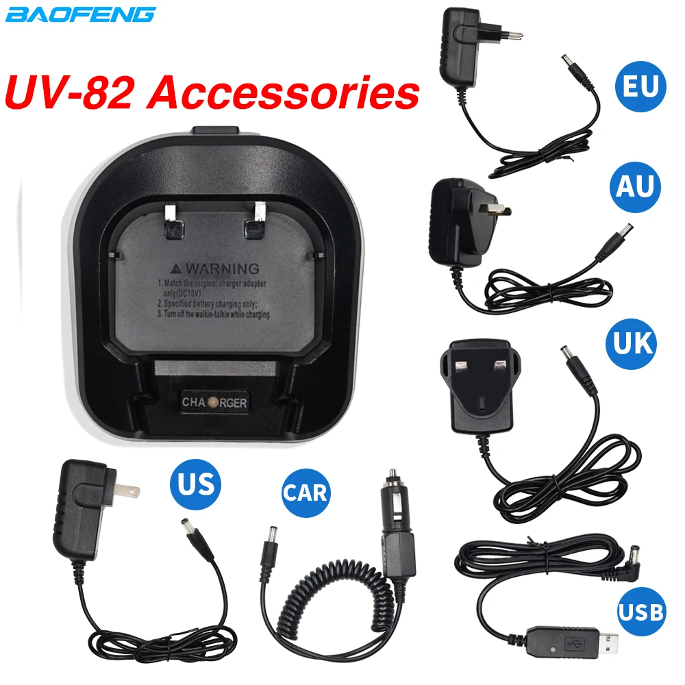 baofeng uv 82 walkie talkie euusukauusbcar charger adapter base for baofeng uv 82 uv 82 uv82 two way radio accessories free global shipping