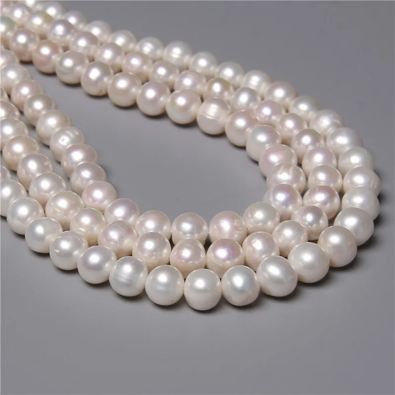 

Fine Natural Round Pearls Bead White 9-10mm Cultured Freshwater Pearl For Jewelry Making Wholesale Women Pearl Bracelet Necklace