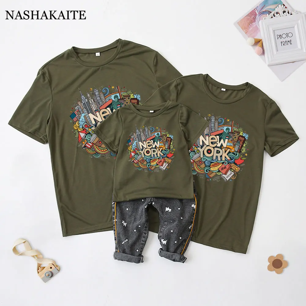 

Family Outfits Tshirt Fashion mommy and me clothes Fashion Cotton Family Look New York Letter Print Father Son Matching Clothes