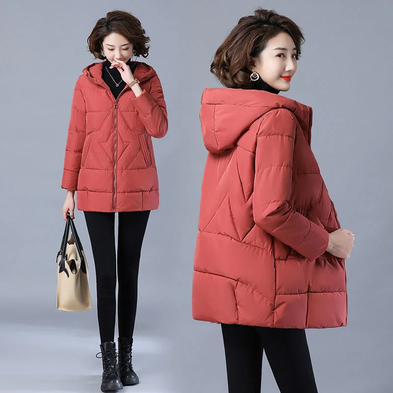 5XL Plus Size Women  Loose Warm Parka Jackets Coat Outwear Down Coats 2021 Winter New Cotton Padded Hooded Solid Zipper Parkas