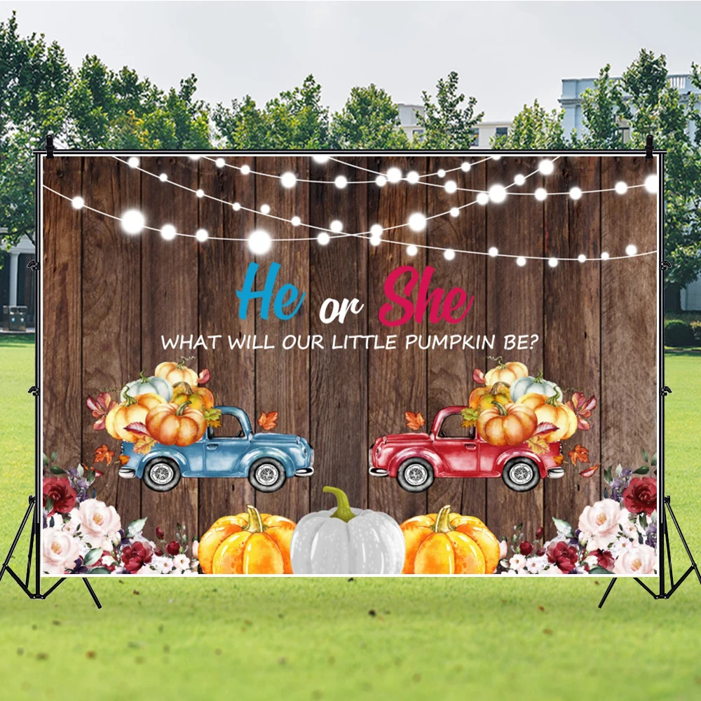 

Autumn Farm Pumpkin Light Wood Board Boy Or Girl Newborn Baby Shower Birthday Backdrop Photography Background Photophone Poster