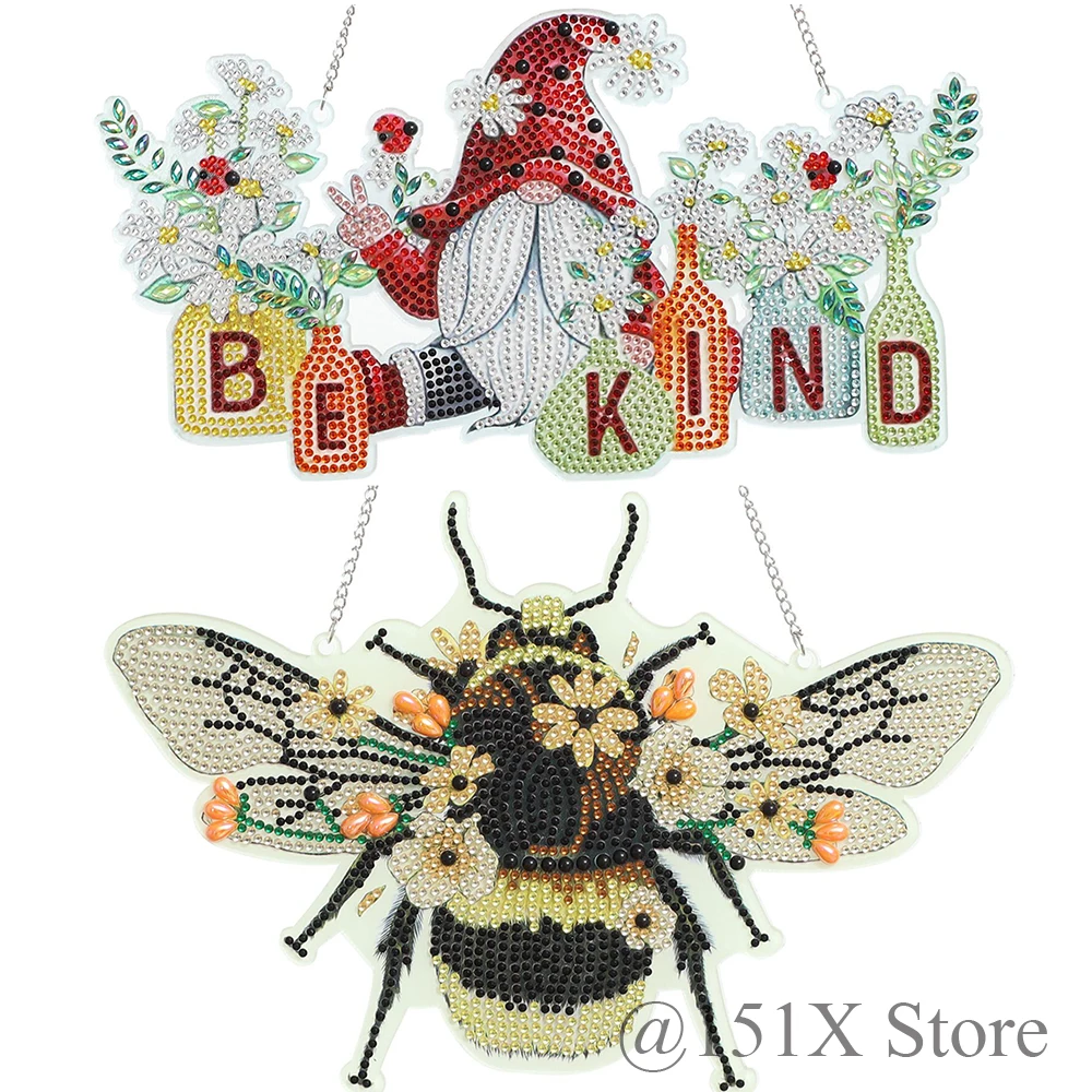 

DIY Diamond Painting Hanging Ornaments Special Shaped Drill Home Window Santa Claus Bee Pendant Christmas Door Wall Decoration