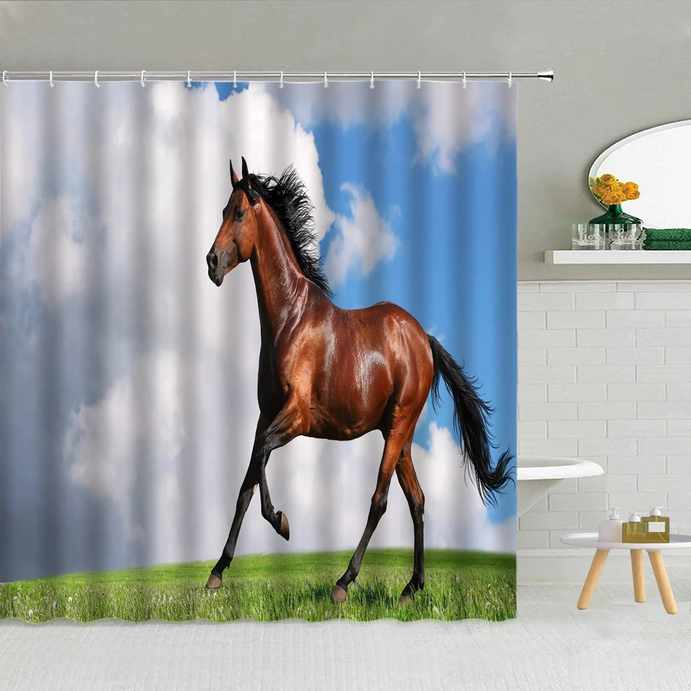 

Wild Animal Shower Curtain Hand Drawn Running Horse Watercolor Polyester Fabric Bathroom Supplies With Hooks Home Decor Washable