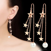 bohemia long chain tassel drop earrings pentagram star pearl dangle earring hook charming earring accessories gifts for women