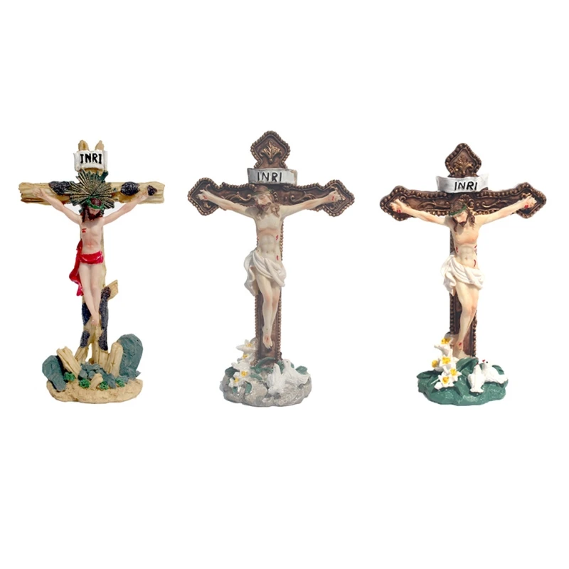 

Jesus Christ Cross Crucifix Figurines Religious Statue Home Chapel Resin Decoration Ornaments Gifts