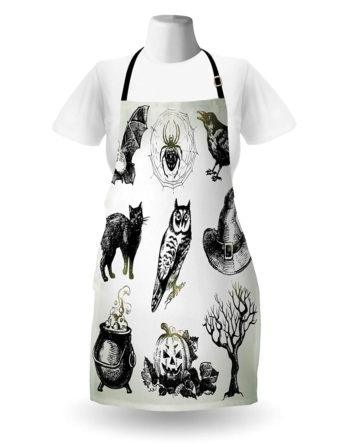 Винтажный фартук на Хэллоуин соответствующие фотографии нарисованные H Raven Owl Spider