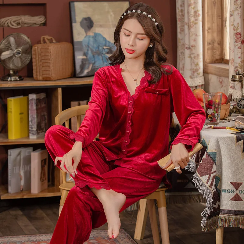 Пижама женская кружевная бархатная комплект для сна теплая подружки невесты